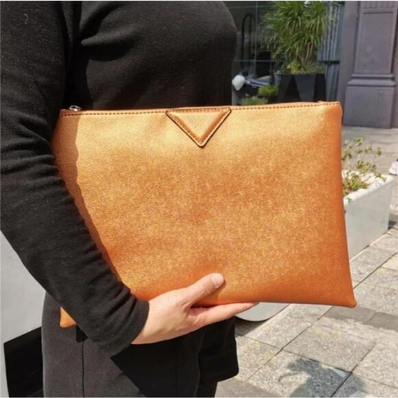 None Handbags - Metallic Large Clutch Bag In Orange